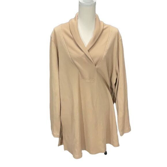 Roamans Beige Long Sleeve Waffle Knit Pullover Collared Sweater Women’s Size 1X - Picture 1 of 5